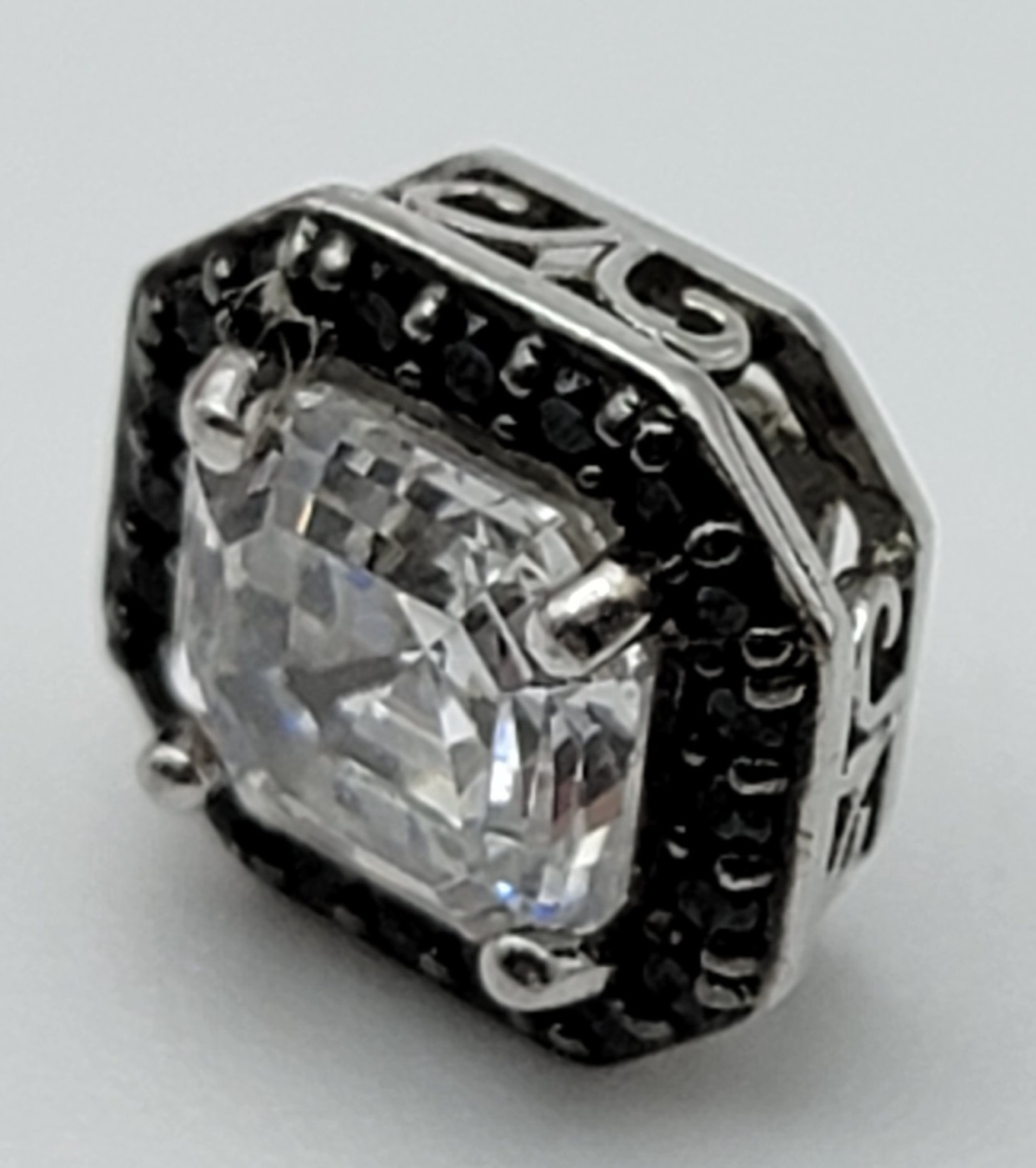 FE 925 Sterling Silver Clear & Black Cubic Zirconia Pendant 10.6mm Square