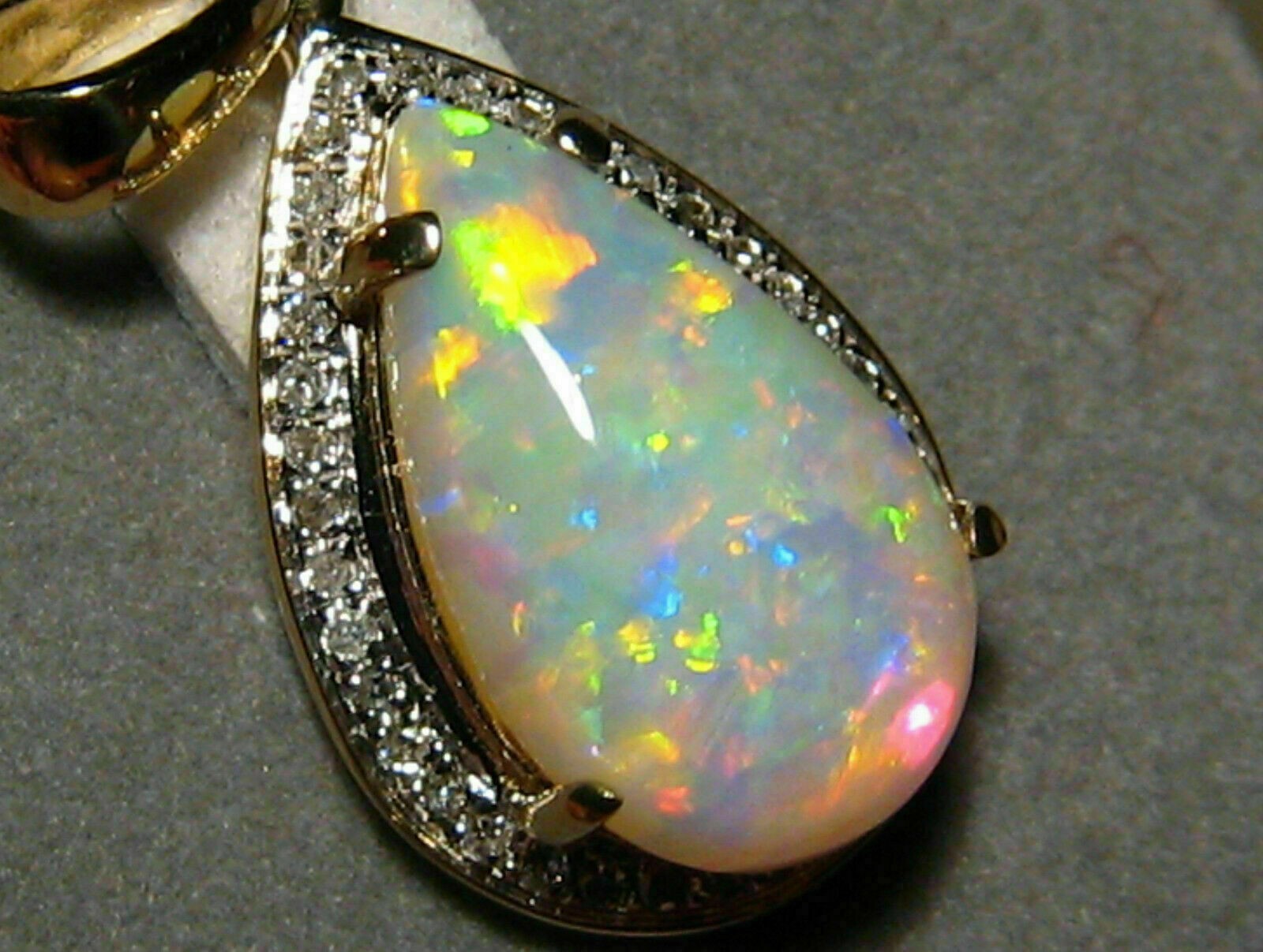 4Ct Pear Cut Fire Opal Diamond Teardrop Pendant 14K Yellow Gold Over Free Chain