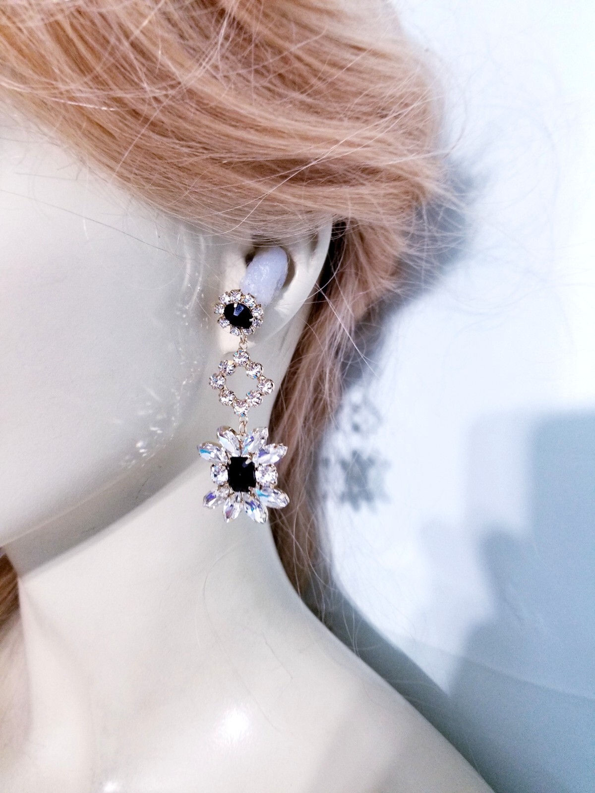 Bridesmaid Drop Dangle Chandelier Earrings 2.8 in Black Rhinestone Pageant Prom