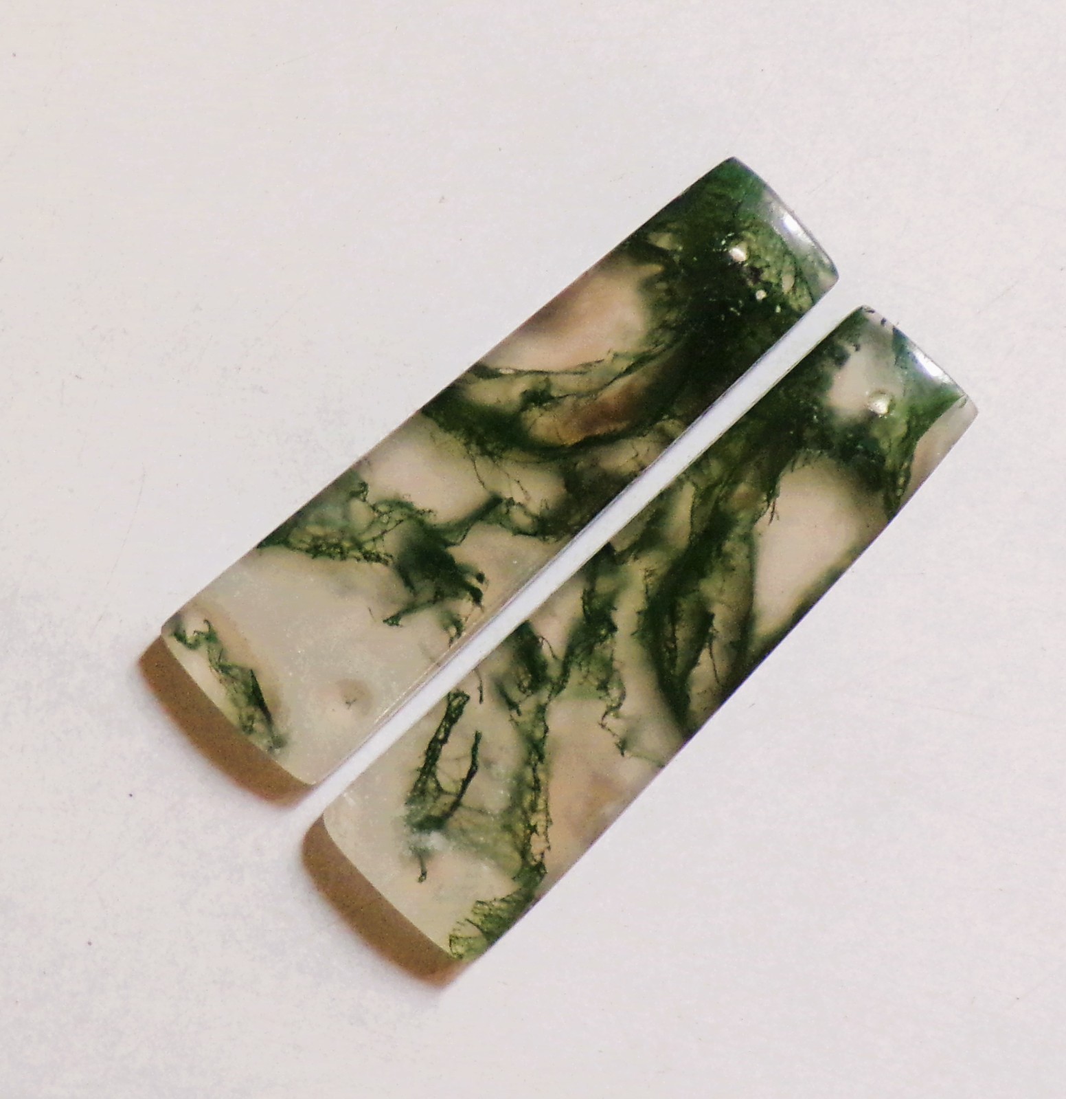 40.55 Cts Natural Moss Agate Drilled Cabochon Match Pair Gemstone 41X11.5MM 03