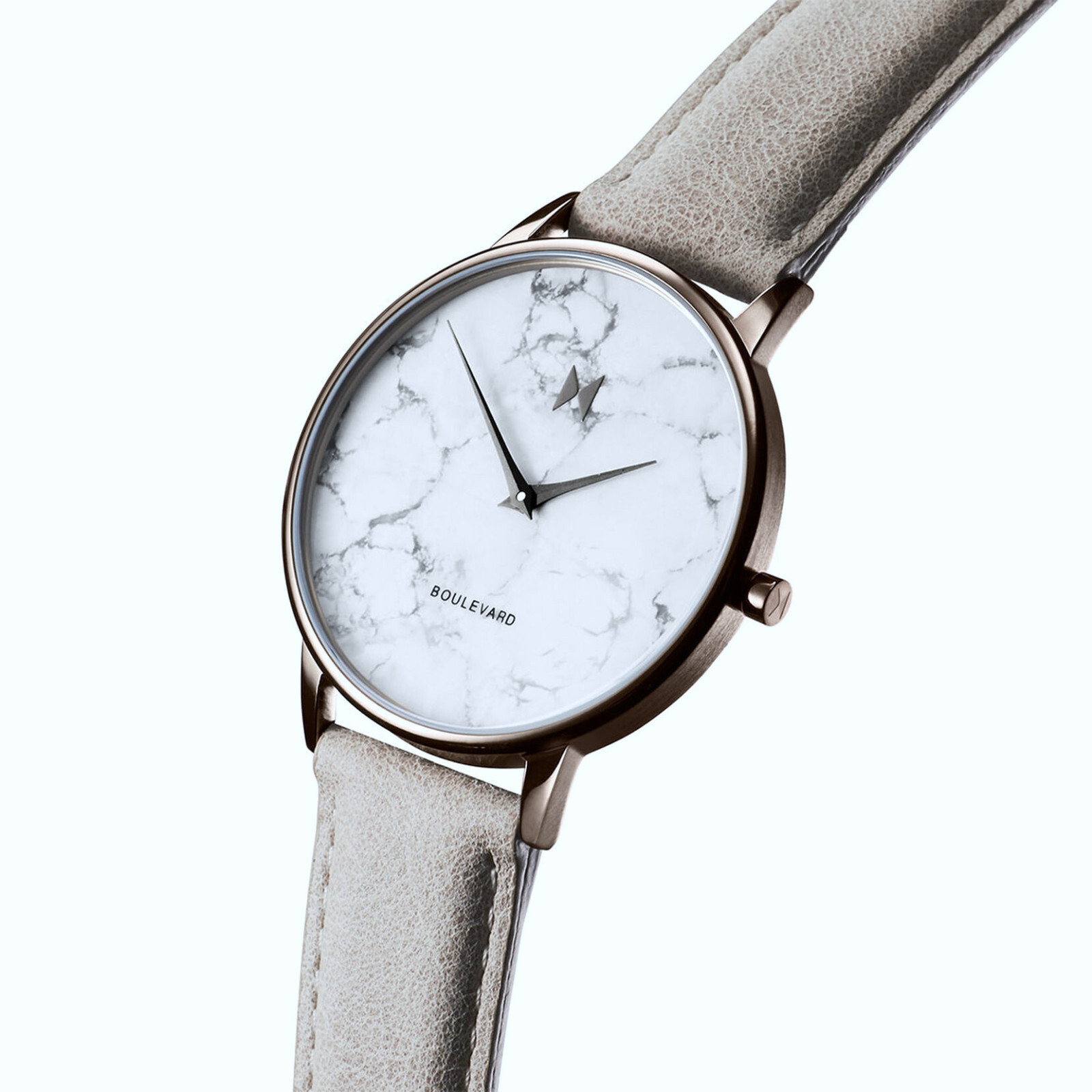 NEW! MVMT Quartz Watch White Marble Dial Taupe Case and Bone Gray Strap MB01-TIM