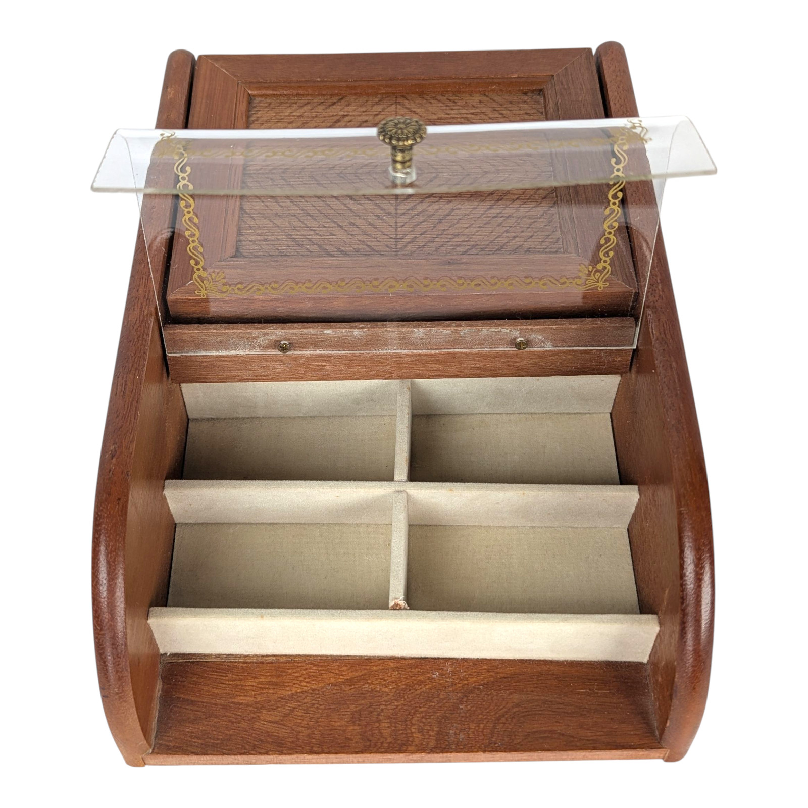 MCM Mid-Century Modern Vanity Table Top Jewelry Box – Wood With Acrylic Top