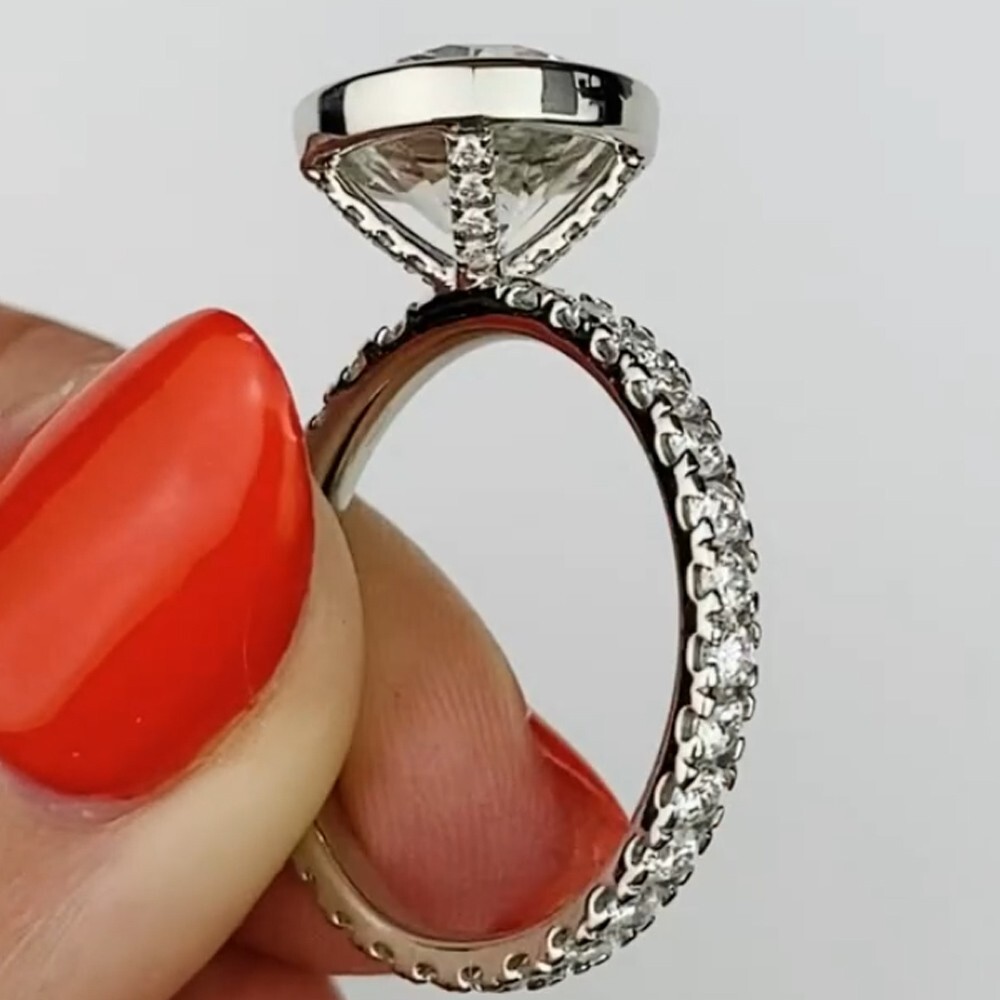 2.38 TCW Round Cut Moissanite Bezel Engagement Ring 14K White Gold Plated