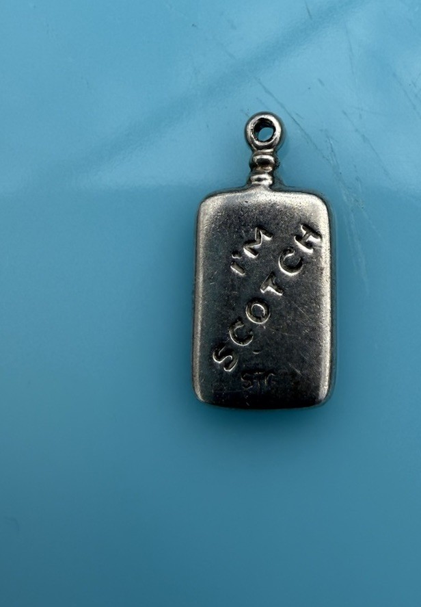 Vintage Sterling Charm Liquor Flask With I’m Scotch Double Sided Pendant .8g