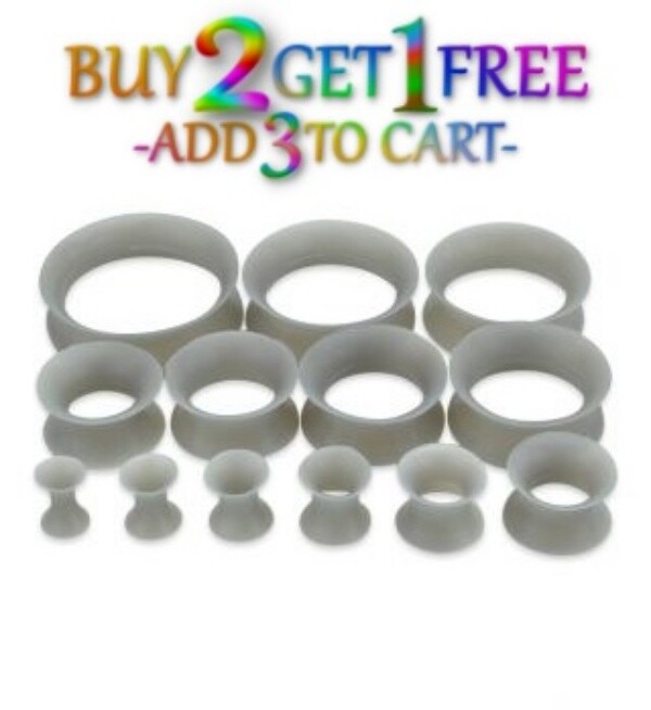 Pair 8g-40mm GRAY SILICONE EARSKIN TUNNELS Double Flare Gauges Thin Flesh 1022