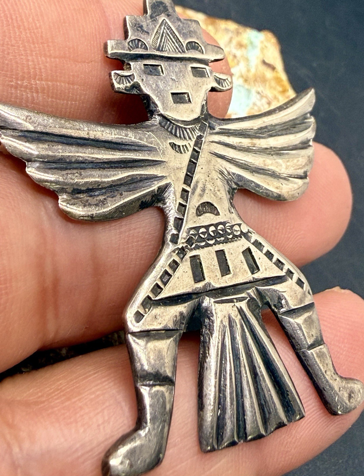 RARE 1930-40’s “U.S ZUNI 1” Signed C.G Wallace Sterling Knifewing Brooch Pin SEE