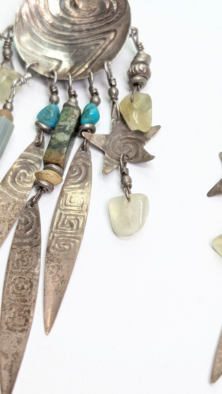Vintage Tabra Moon Face Dangle Earrings Celestial Charms Sterling Silver 3.75 In