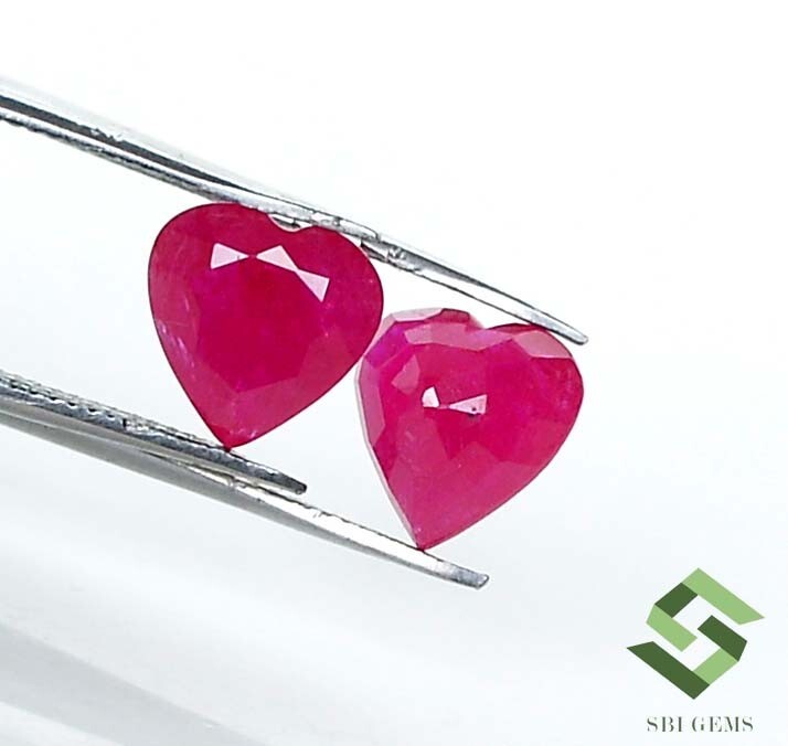7.50×7.50 mm Certified Natural Ruby Heart Shape Cut Pair 3.38 CTS Loose Gemstone