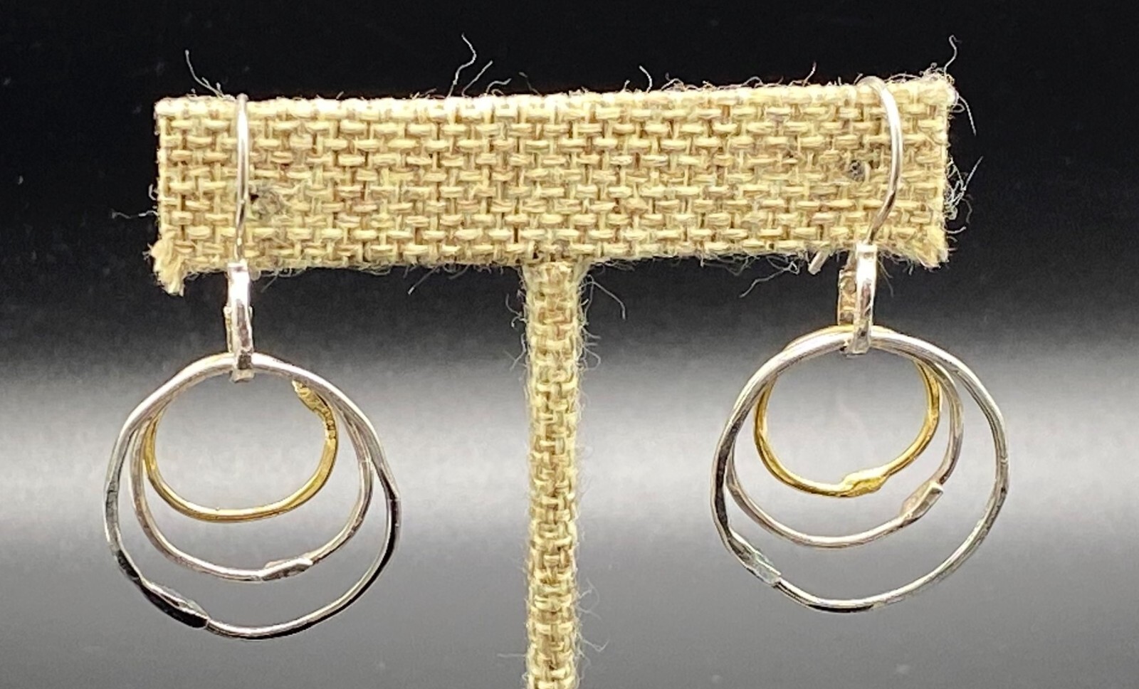 PZ, PAZ CREATIONS-Sterling Silver Gold Plated Hammered Hoop Earrings-HANDMADE