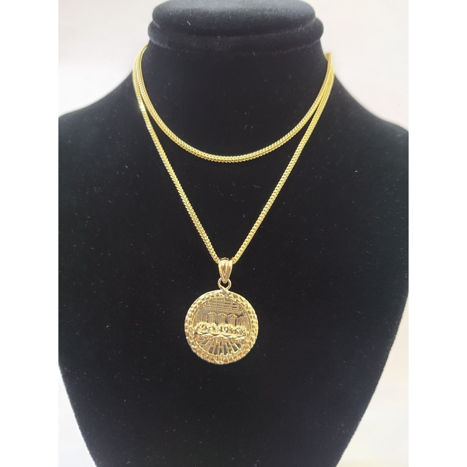 10K Yellow Gold Franco Chain Last Supper Pendant 1mm 16 18 20 22 24 Women Men