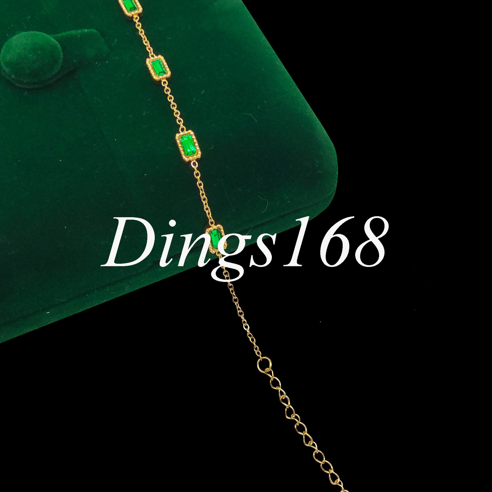 18K Yellow Gold Filled Tarnish-Resist 6.7in/9 in Five Simulated Emerald Bracelet