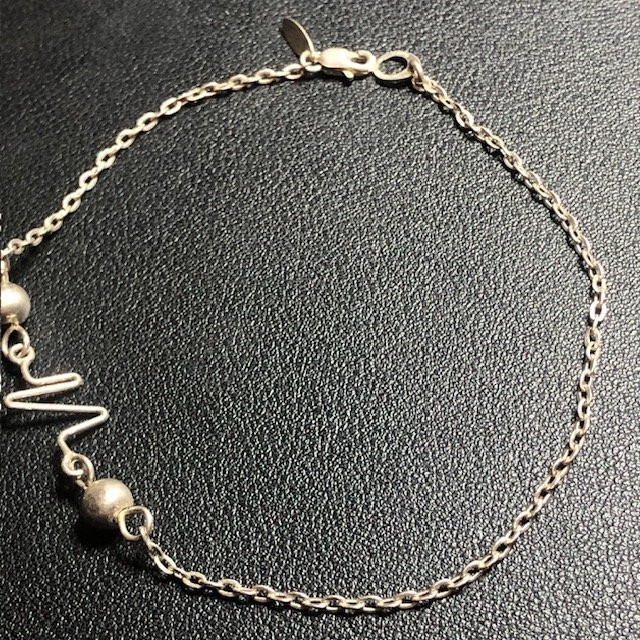 B3457 Frogtal Heartbeat ECG Wave Sterling Silver 925 Anklet 9.5in Beaded 3.3g