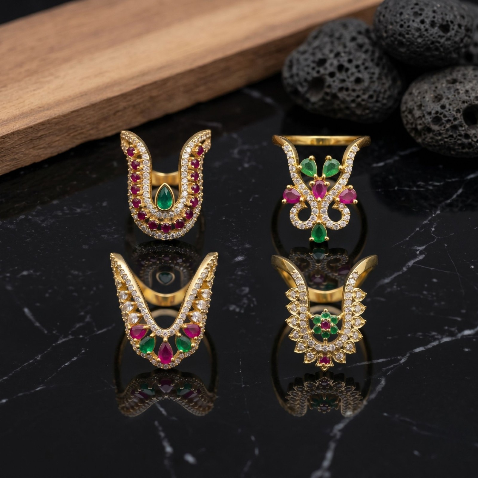 Gold Plated V-Shape Mangalyam Ring: South Indian CZ Wedding Band