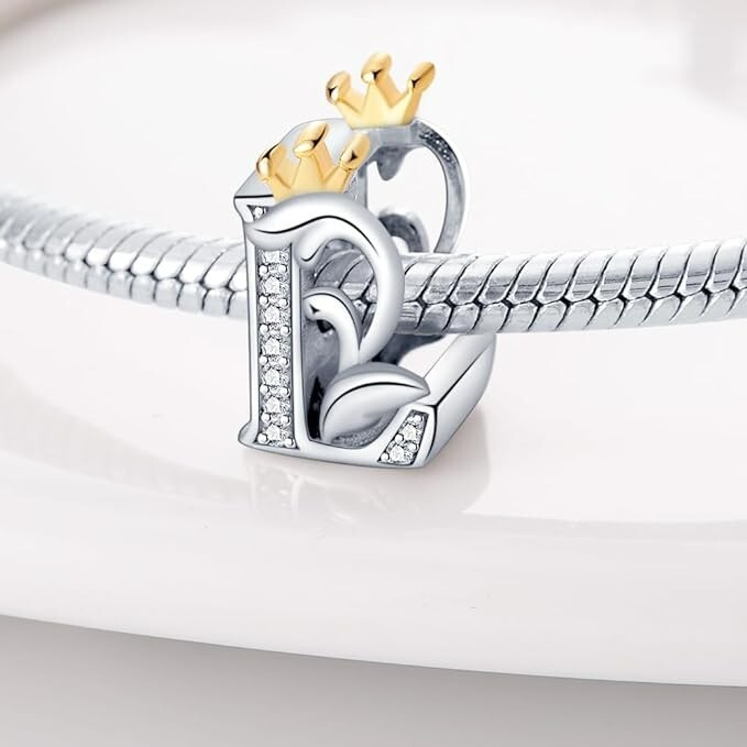 Crown L Letter Charm For Bracelet, L Letter Charm, Crown Letters Charm