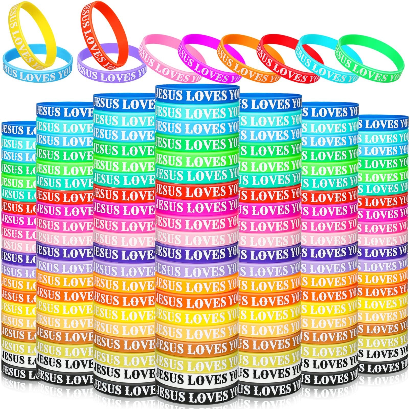 200 Pcs Jesus Loves You Silicone Wristbands – Colorful Bible Verse Bracelets for