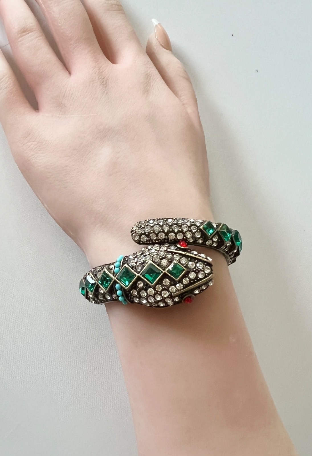 KJL SNAKE Bracelet Kenneth Jay Lane Emerald Ruby Crystal Victorian Egyptian Rev.