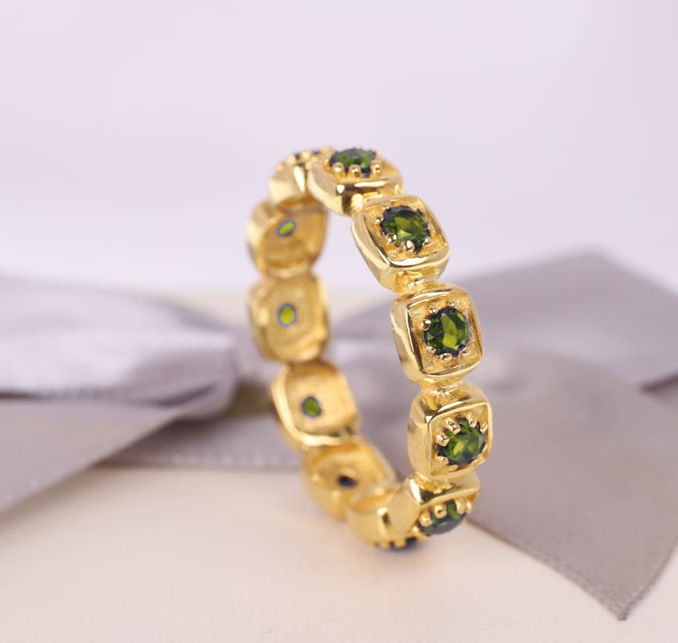 Eternity Peridot Wedding Band Handmade 9k Solid Gold Ring Jewelry Making Ring