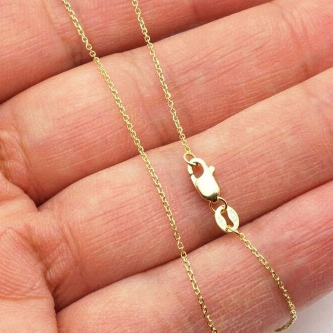 14K Solid Yellow Gold 1mm Diamond-Cut Cable Chain Necklace 16″-18″ Adjustable