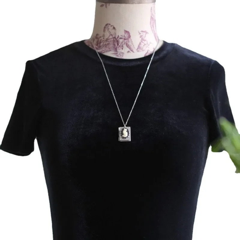 Cat Book Locket Necklace Jewelry Gothic Silvery Kitten Animal Pendant