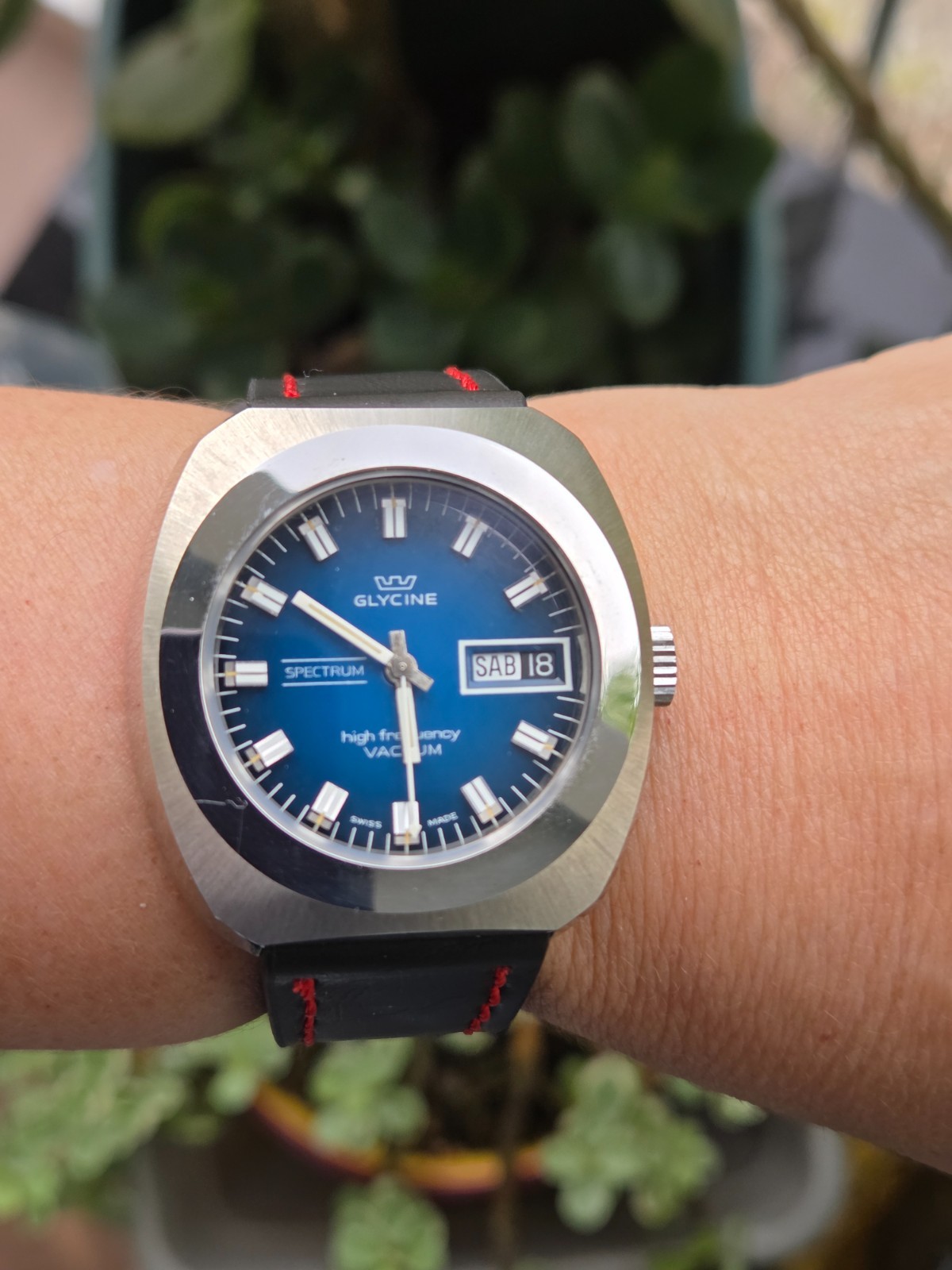 Glycine Automatic Watch Vintage Mens High Frecuency Spectrum Vacuum Blue Dial