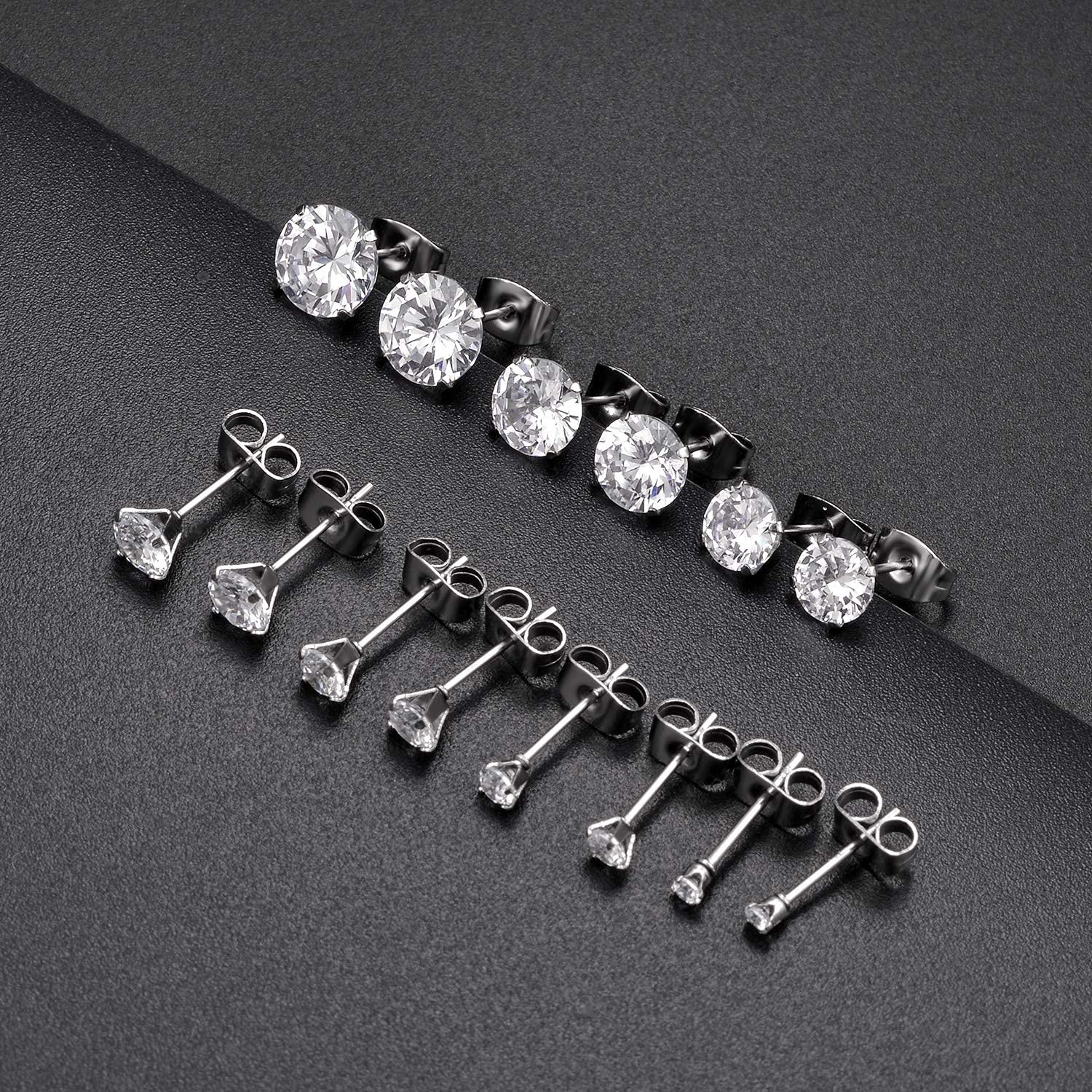 Tornito 7 Pairs 20G 2mm, 3mm, 4mm, 5mm, 6mm, 7mm, 8mm, B:7 Pairs, Silver Tone