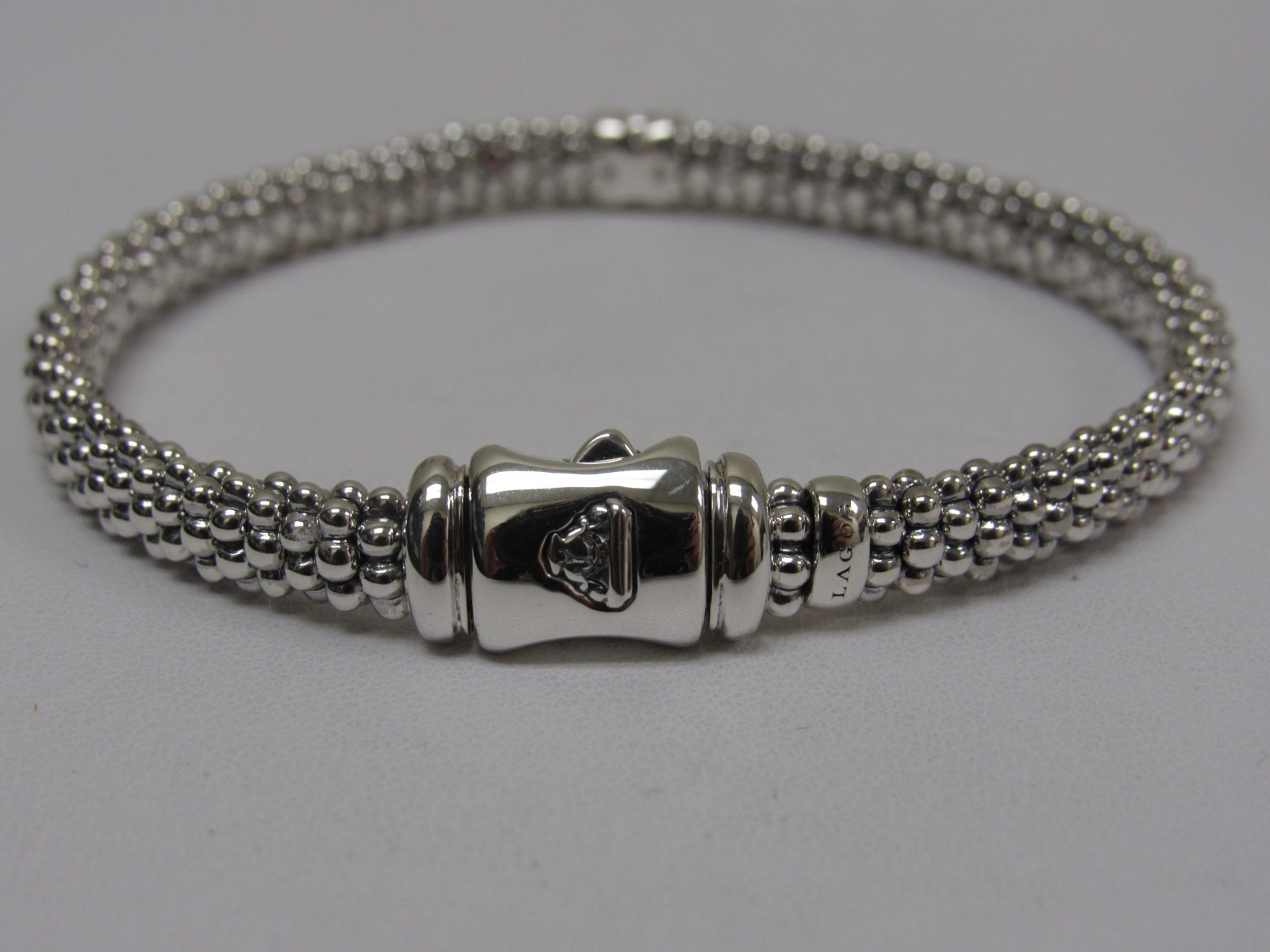 Designer LAGOS Sterling Silver 18K Diamond Pave’ Embrace Caviar Beaded Bracelet