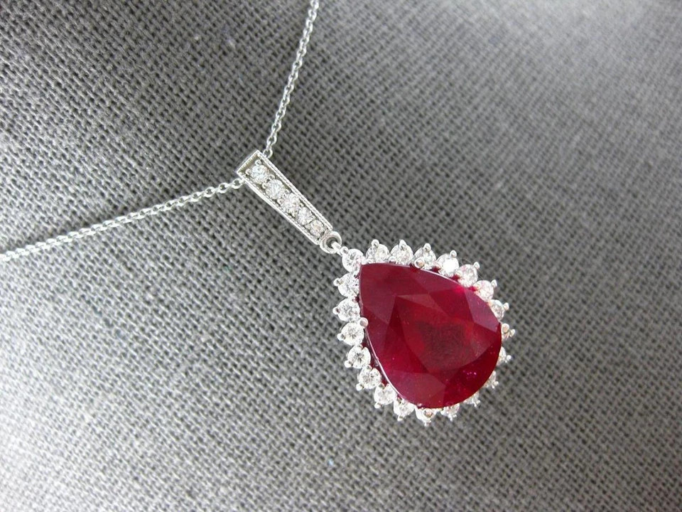 3.29 Ct Pear Cut Ruby Pendant Wedding Pendant 14K White Gold Solid