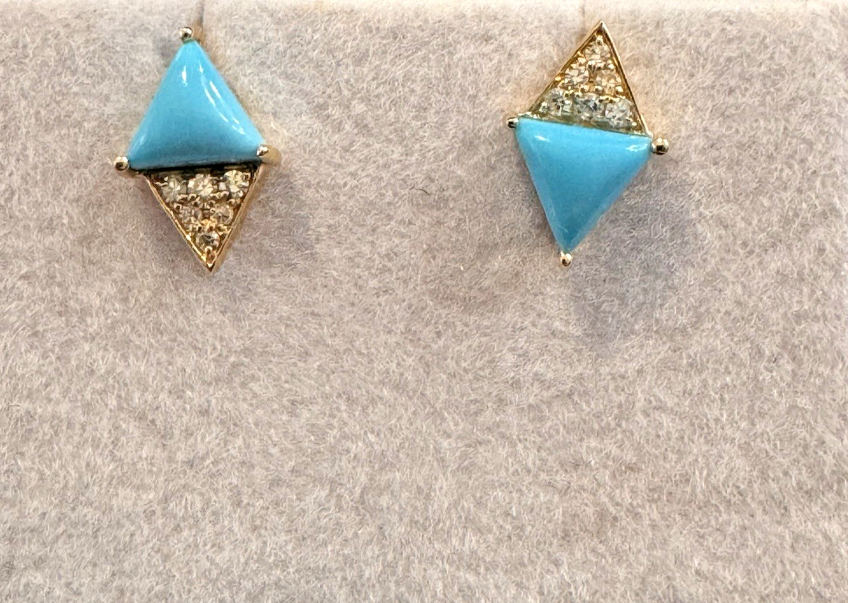 Effy 14K Yellow Gold Diamond And Turquoise Earrings