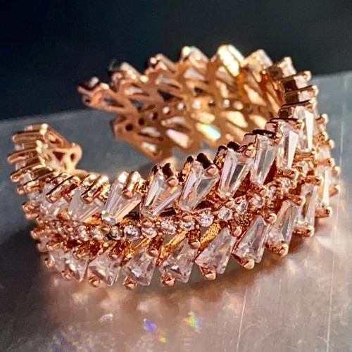 18k Rose Gold Plated Eternity Band Ring Made Simulated Diamond Adjustable