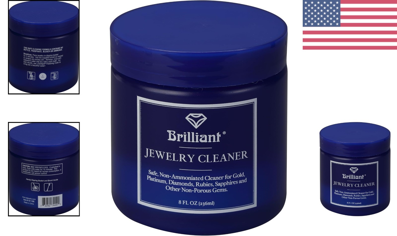 Non-Toxic Jewelry Cleaner – 8oz Ammonia-Free Solution with Brush & Basket