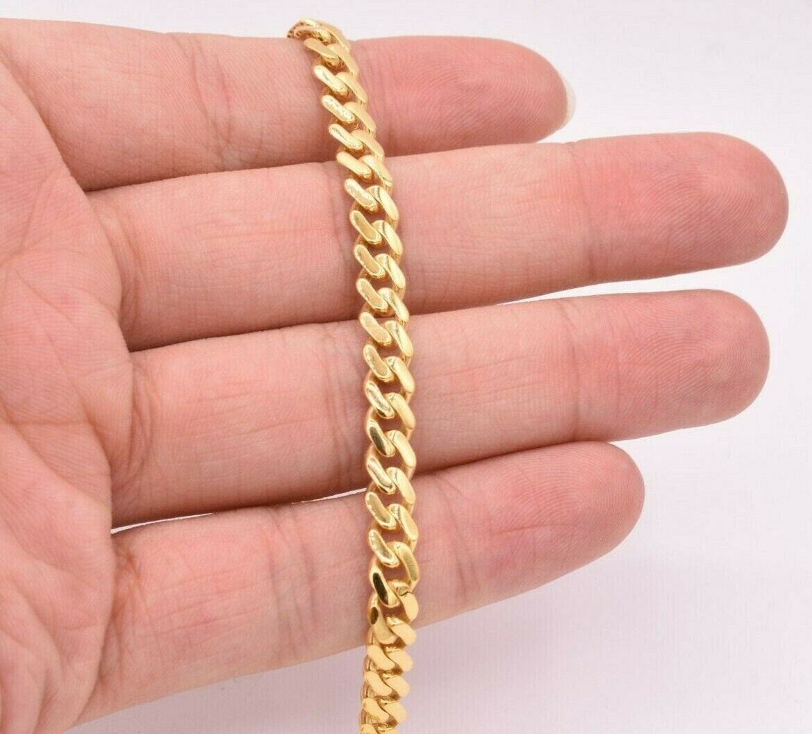 6mm Miami Cuban Royal Link Shiny Plain Bracelet Box Clasp Real 10K Yellow Gold