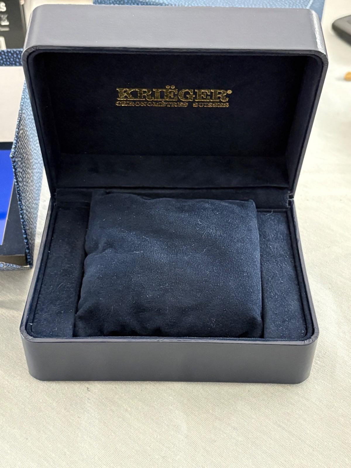 Krieger Chronometres Suisses Blue Stingray Skin Watch Box w/ Booklet / Papers
