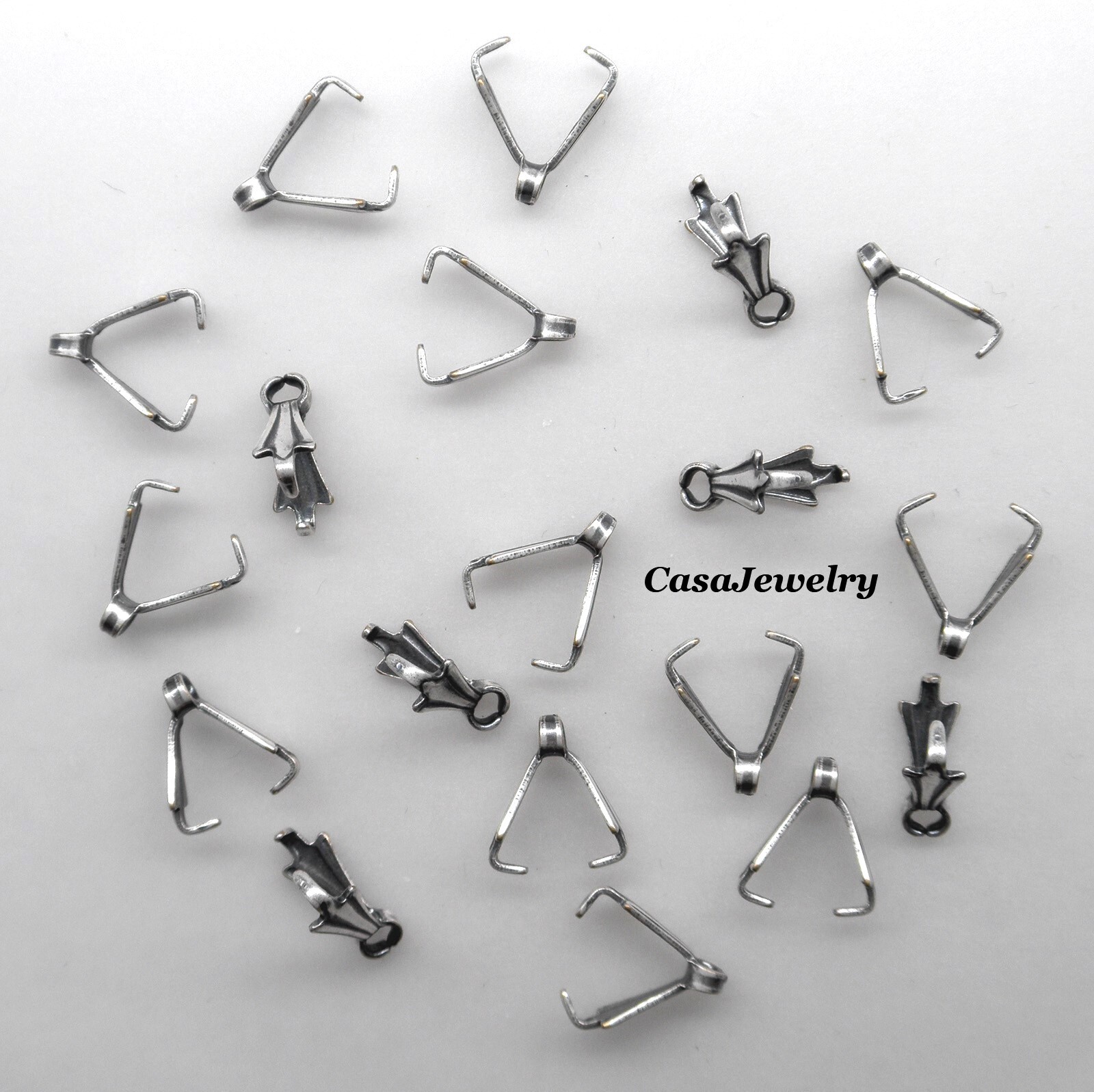 #3246 ANTIQUED STERLING SILVER PLATED CRIMP STYLE BALE W/HANG RING – 18 Pc Lot