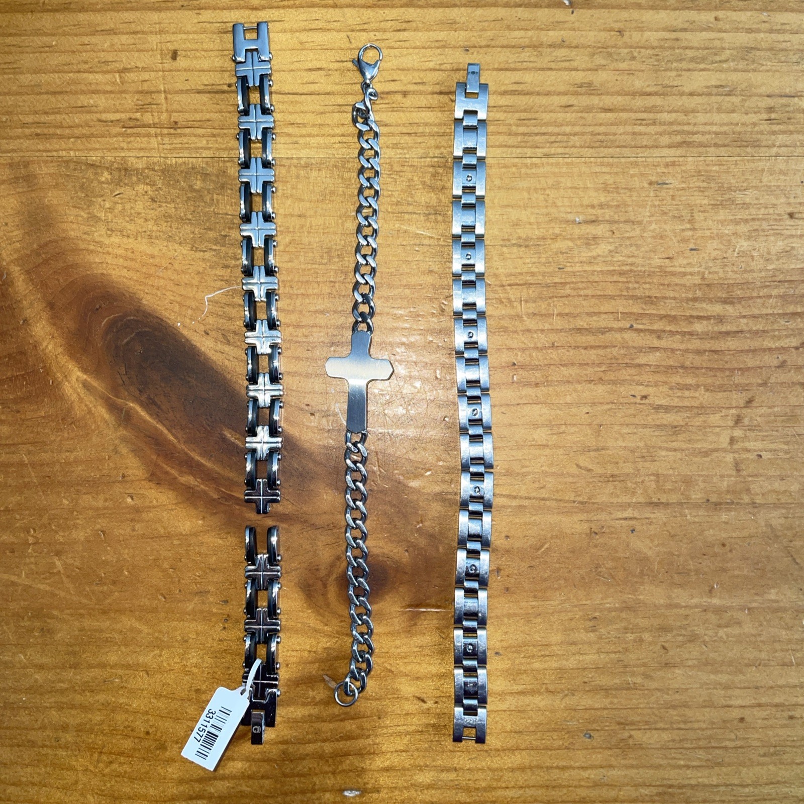 Lot Of Three Stainless Men’s Bracelets Chains Link Type See Pic.