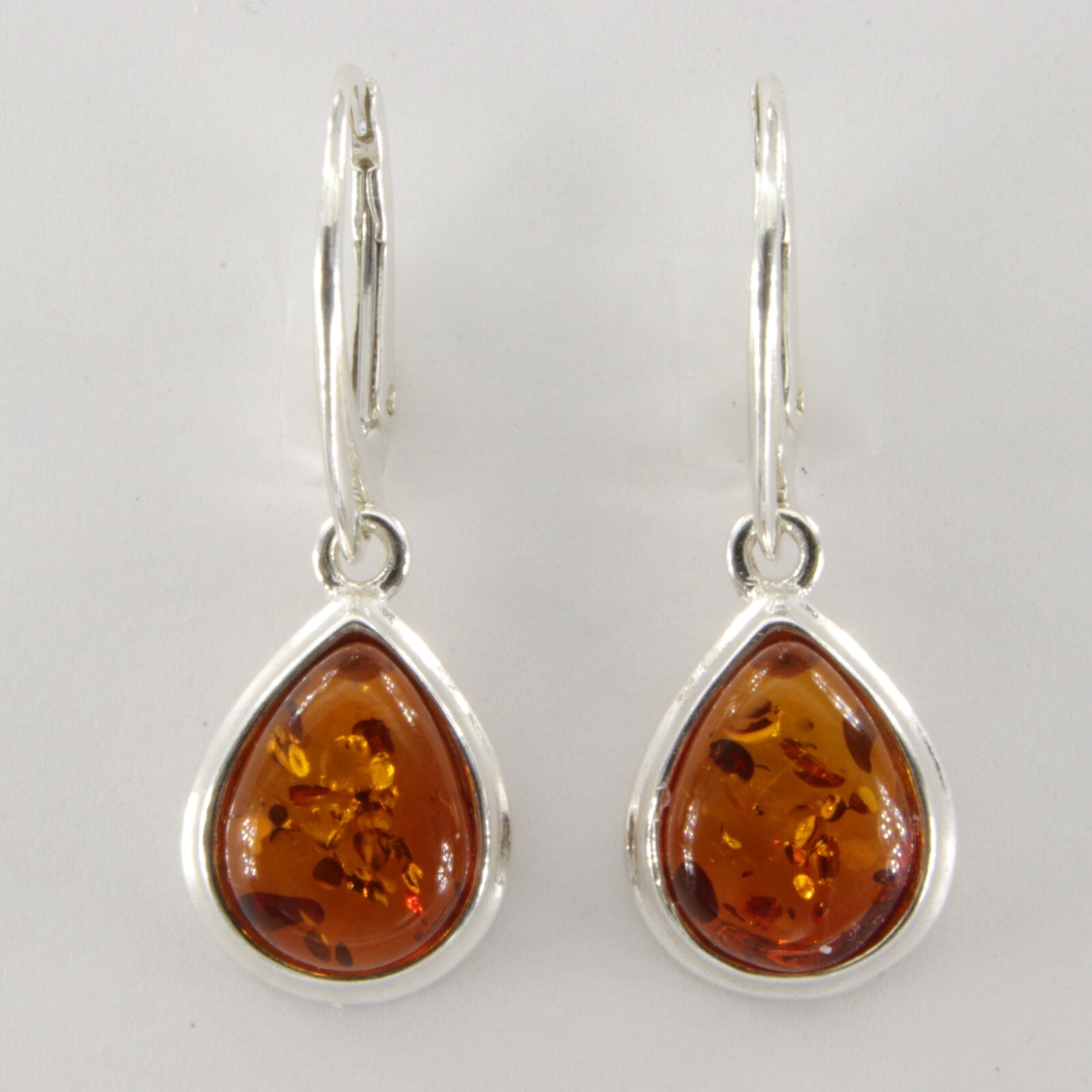 Cognac / Brown BALTIC AMBER Drop Leveback Earrings 925 STERLING SILVER #1654