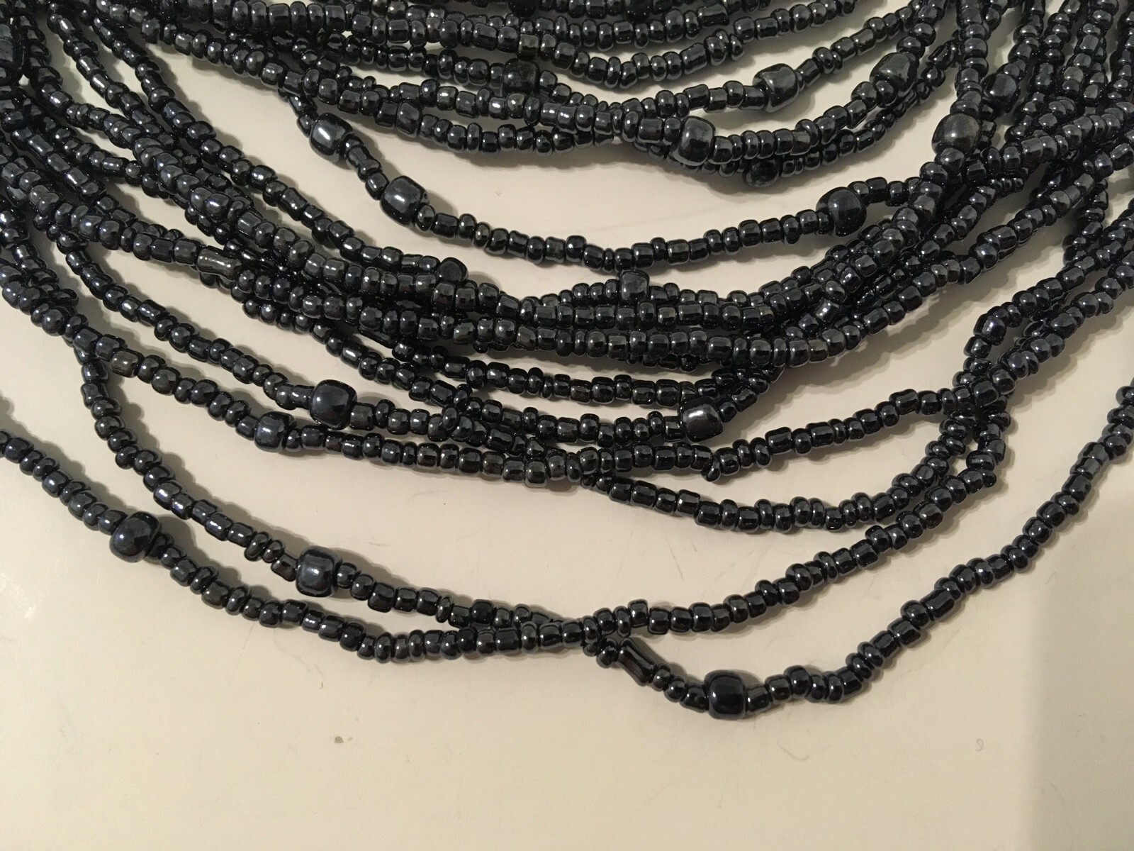 Charcoal Gray Necklace Multi Size Beaded 20 Strand Adjustable Length Chain