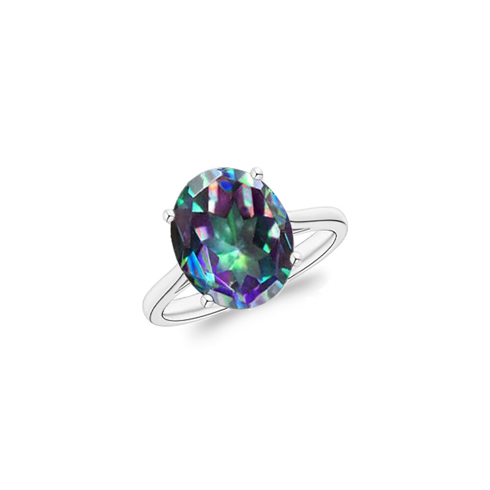 5.00 CTTW Lab Created Mystic Topaz Oval Cut 925 Sterling Silver Ring Sizes 6-9