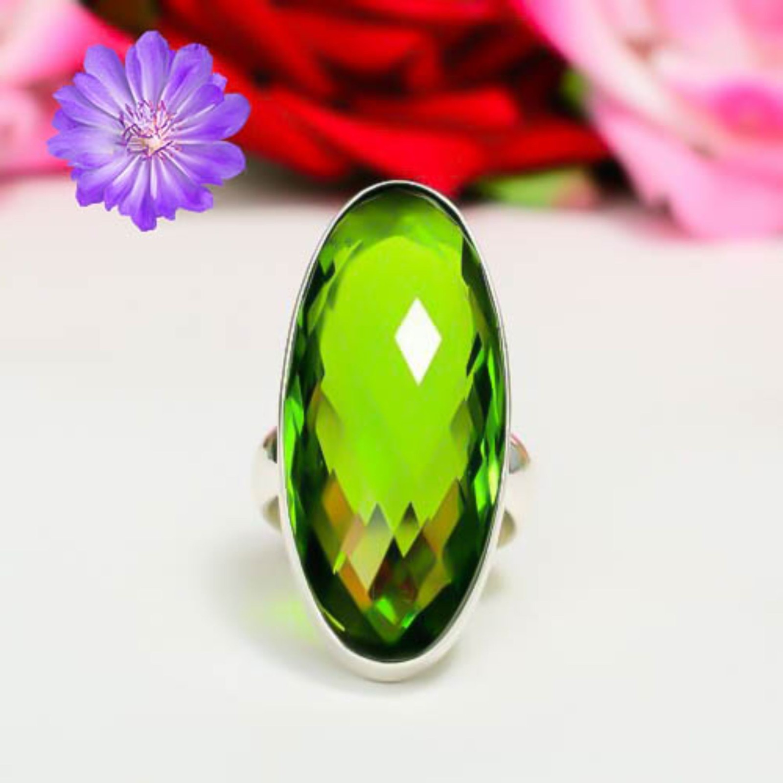 Green Peridot Gemstone 925 Sterling Silver Handmade Jewelry Ring Gift For