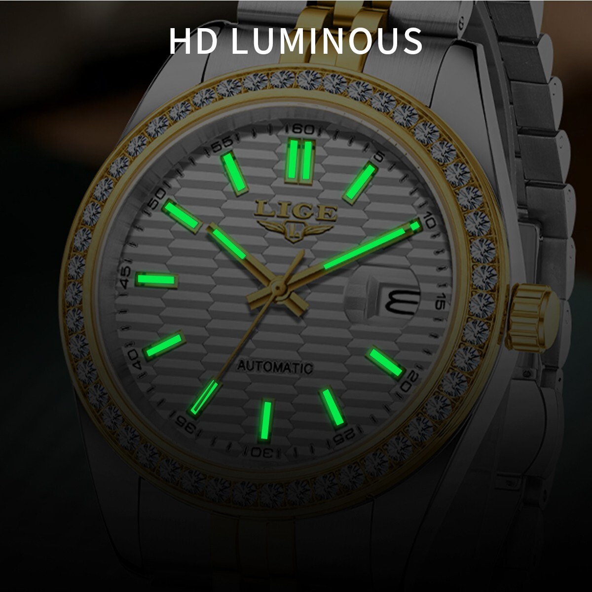 LIGE Men Watch Automatic Mechanical Date Waterproof Stainless Steel Wristwatch