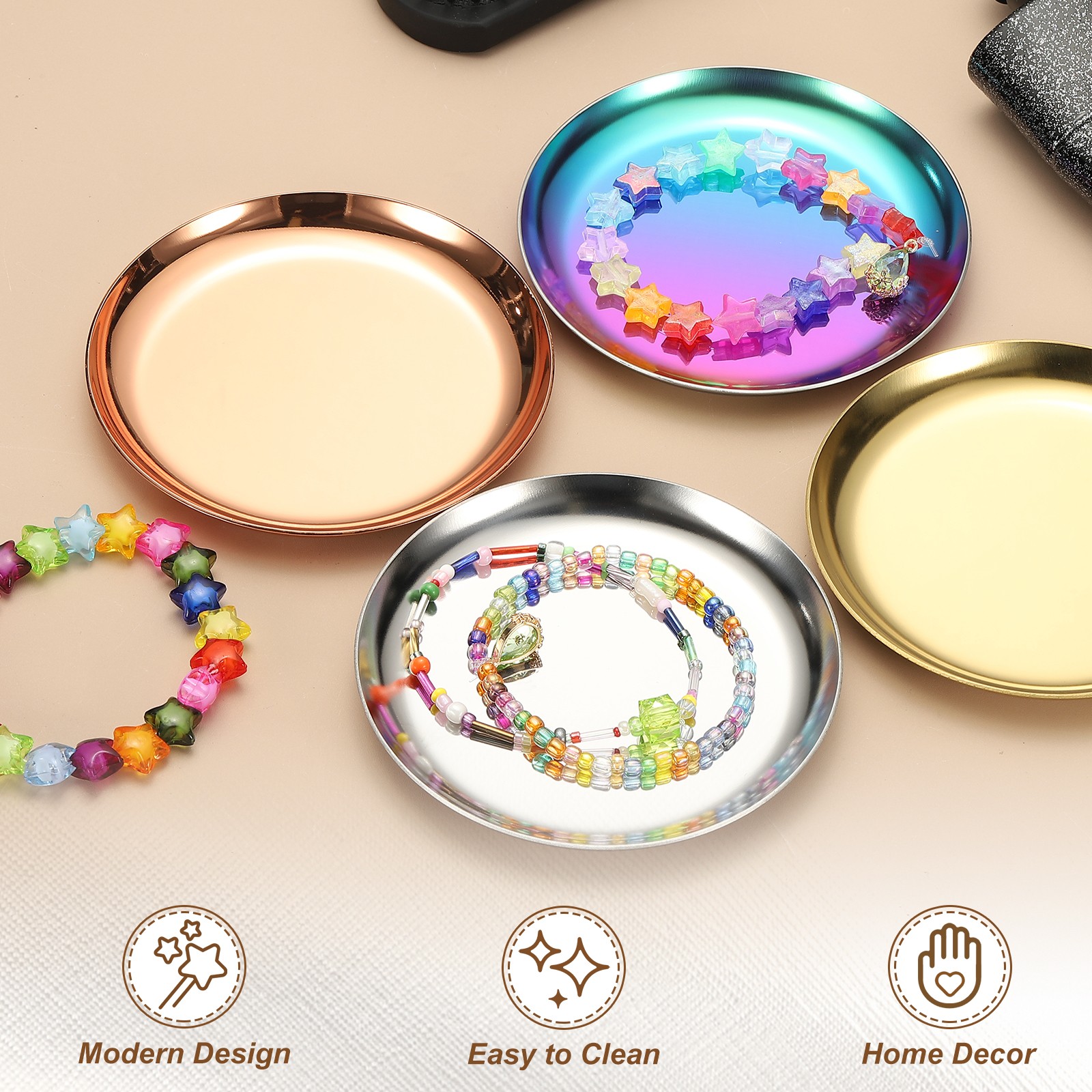 Silver Round Serving Trays 4.92″ Jewelry Tray for Bathroom Candle