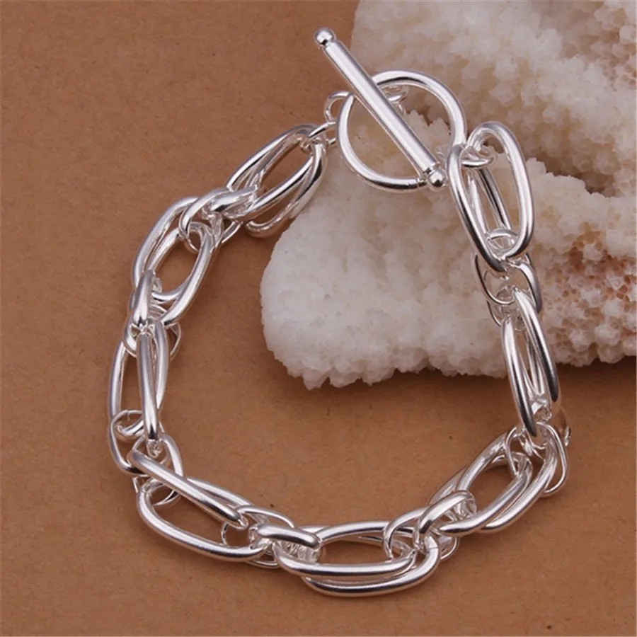 925 Sterling Silver Vintage Stylish Thick Chain Bracelet Elegant Unique Bangle
