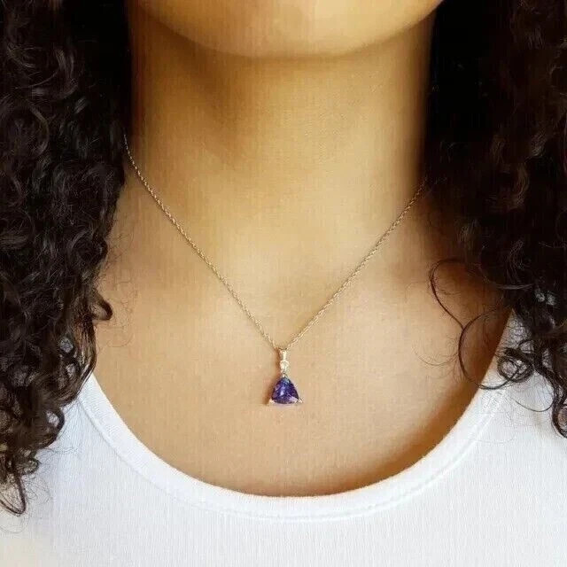 14K White Gold Plated 1.74Ct Trillion Lab-Created Tanzanite Solitaire Pendant
