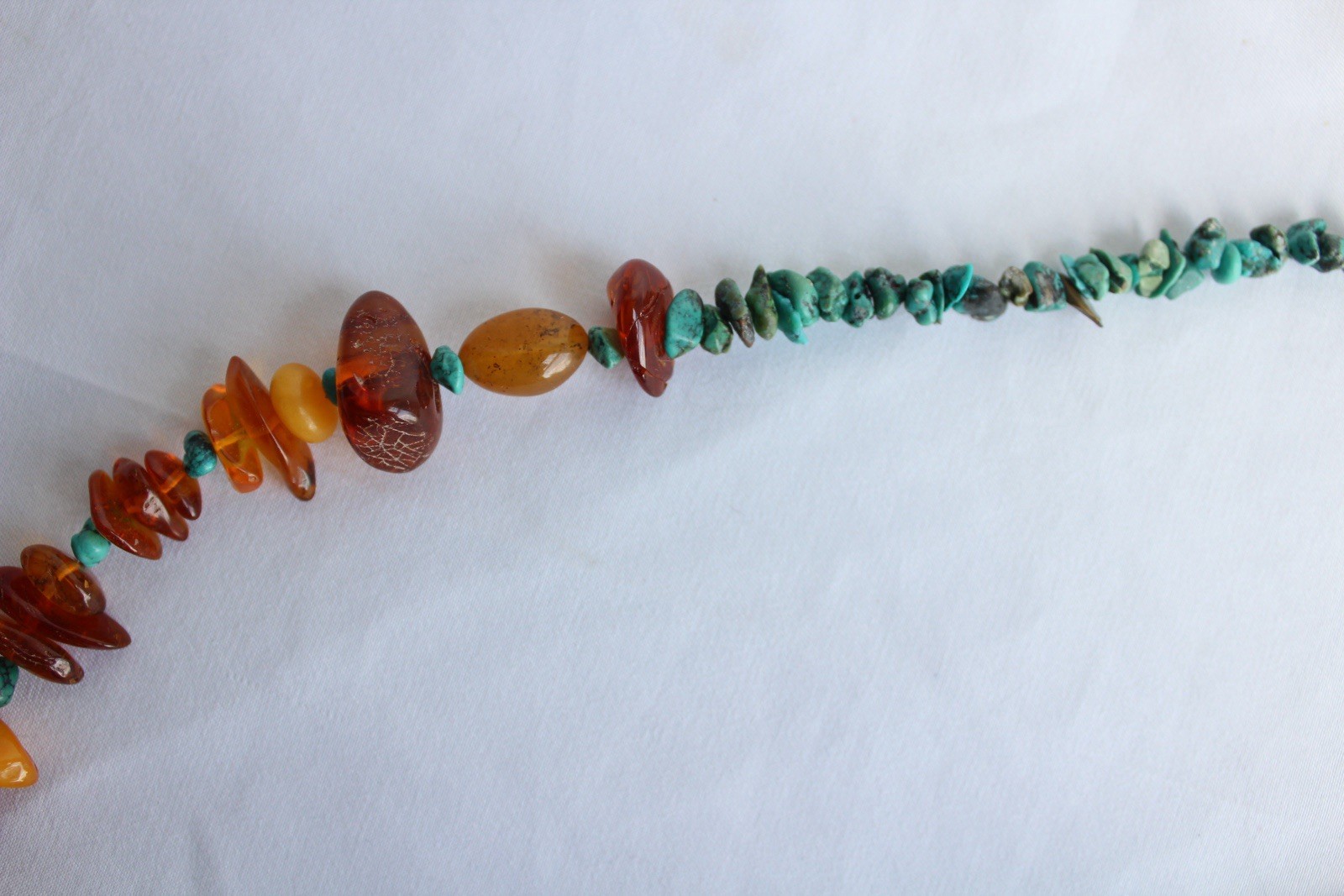 Signed Peyote Bird Sterling Silver Genuine Amber Turquoise Beads Necklace 21.5”