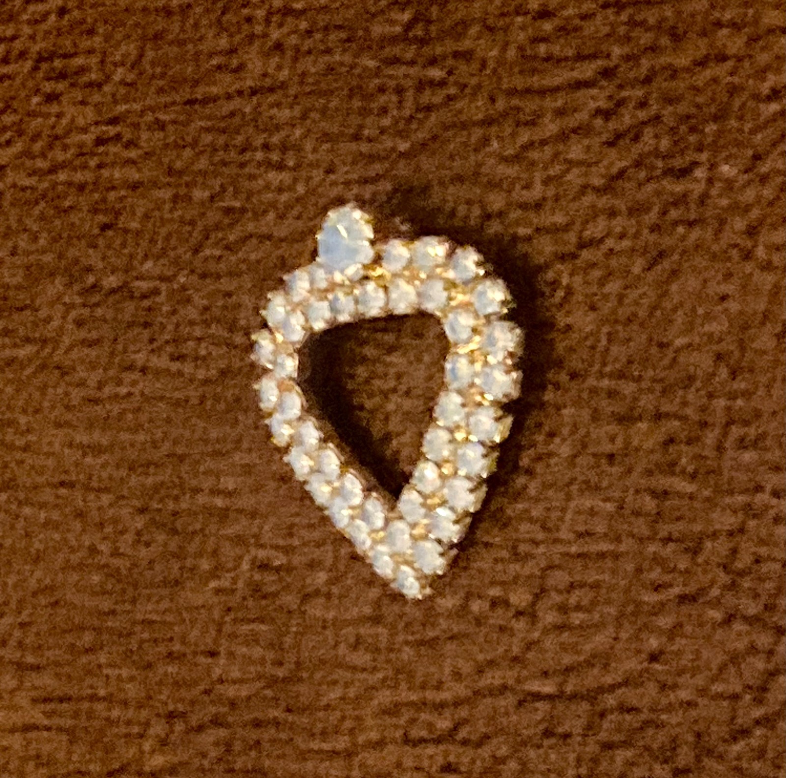 Vintage Diamante Heart Pendant Gold Tone Crystal Rhinestone