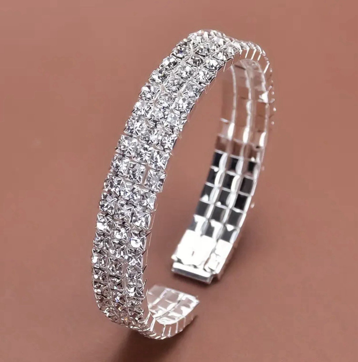 925 Sterling Silver Plated Rhinestone Bracelet # 0015 Velvet Box Included.