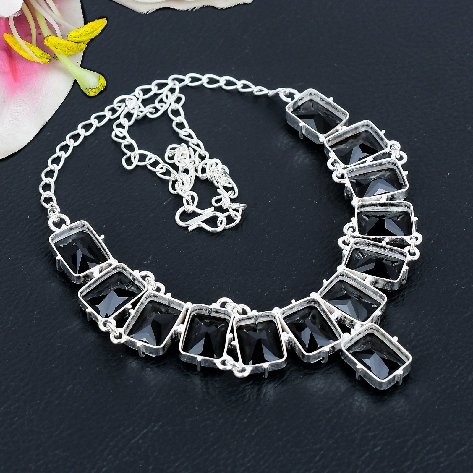 Black Onyx Gemstone Necklace Handmade 925 Sterling Silver Jewelry Gift For Her