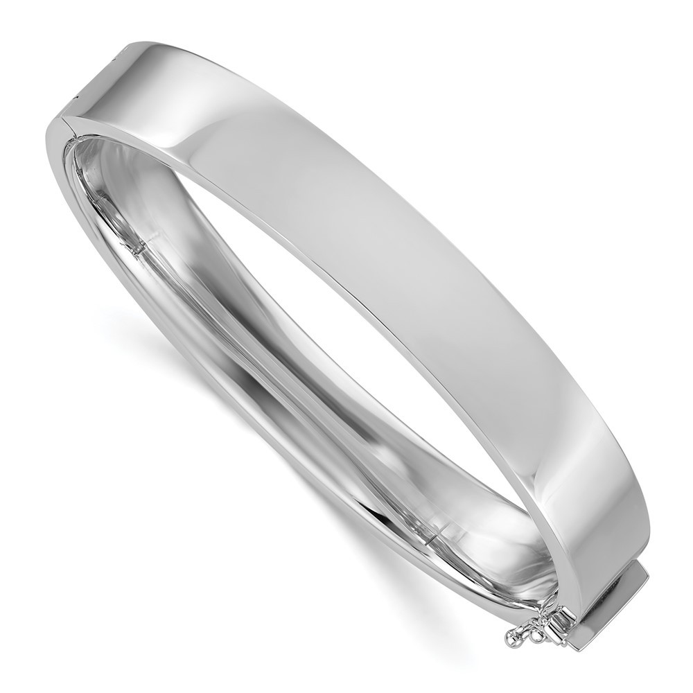 14K White Gold Flat 10.5mm Plain Hinged Bangle Bracelet Gift For Her 25.12gm