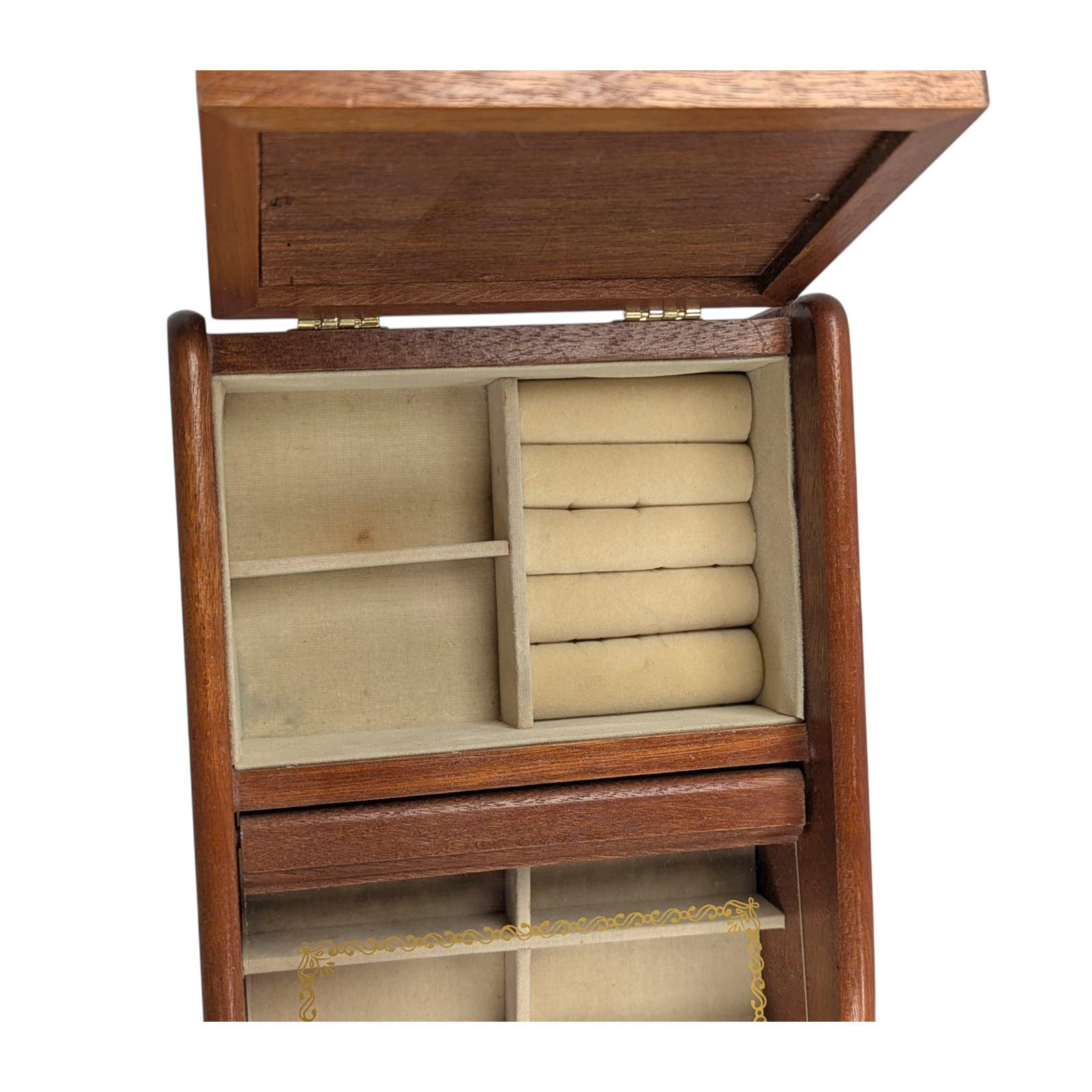 MCM Mid-Century Modern Vanity Table Top Jewelry Box – Wood With Acrylic Top