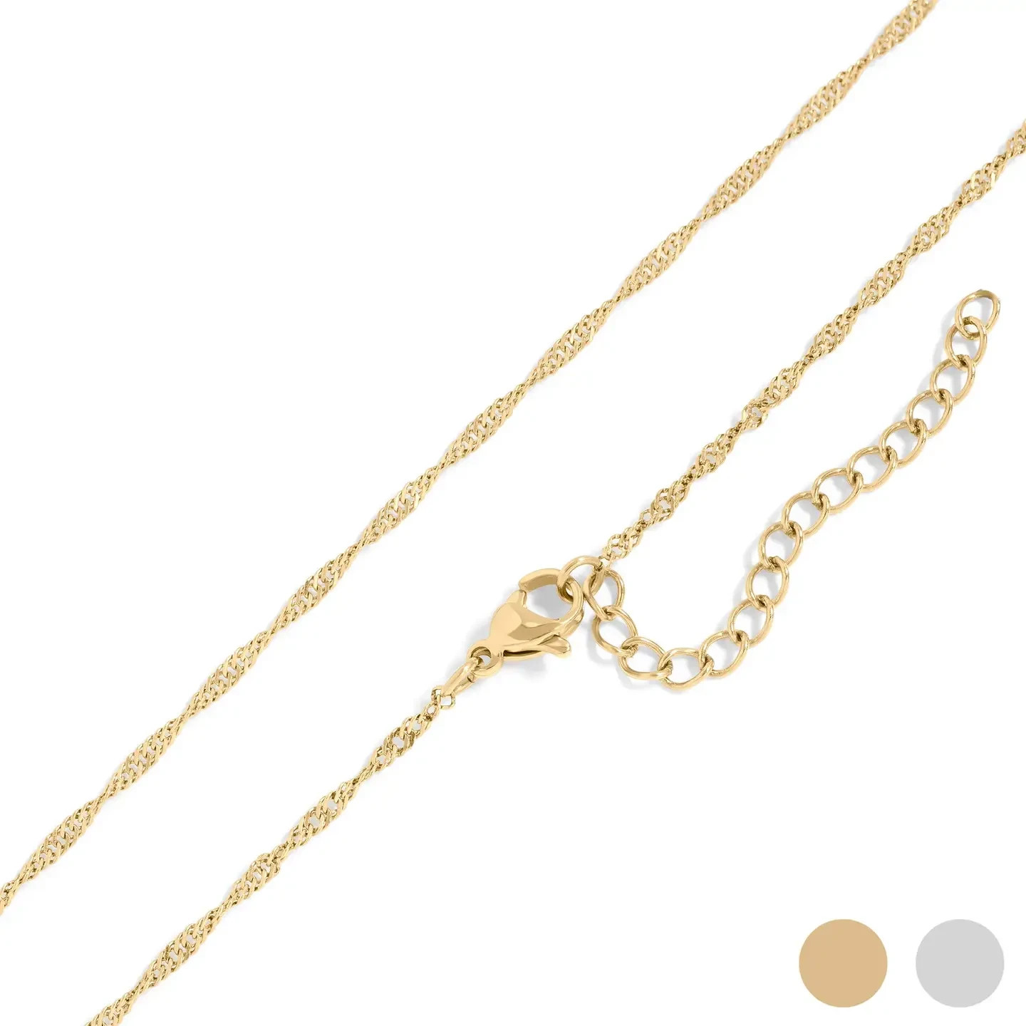 18K Gold Pvd Stainless Steel Singapore Chain Necklace 16+2″