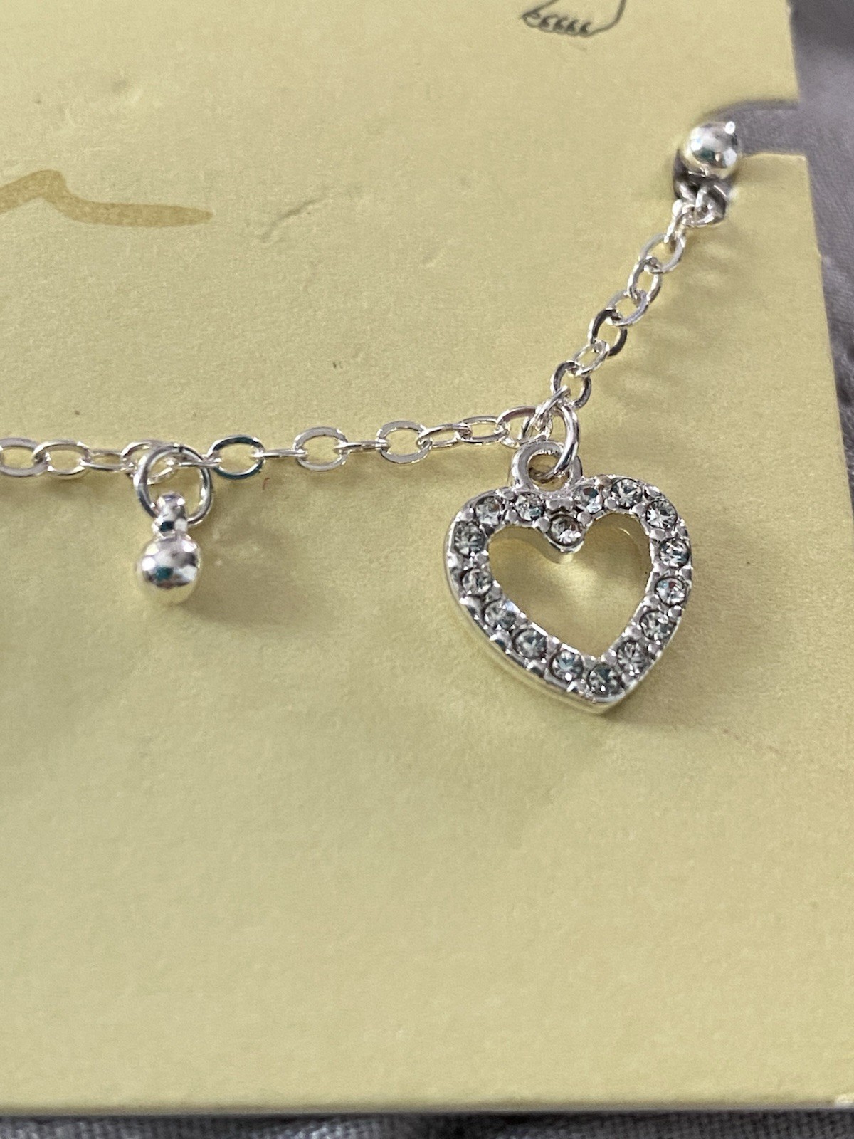 IAM SILVER TONE ANKLE BRACELET CRYSTAL HEART CHARMS ROUND LINK CHAIN NEW